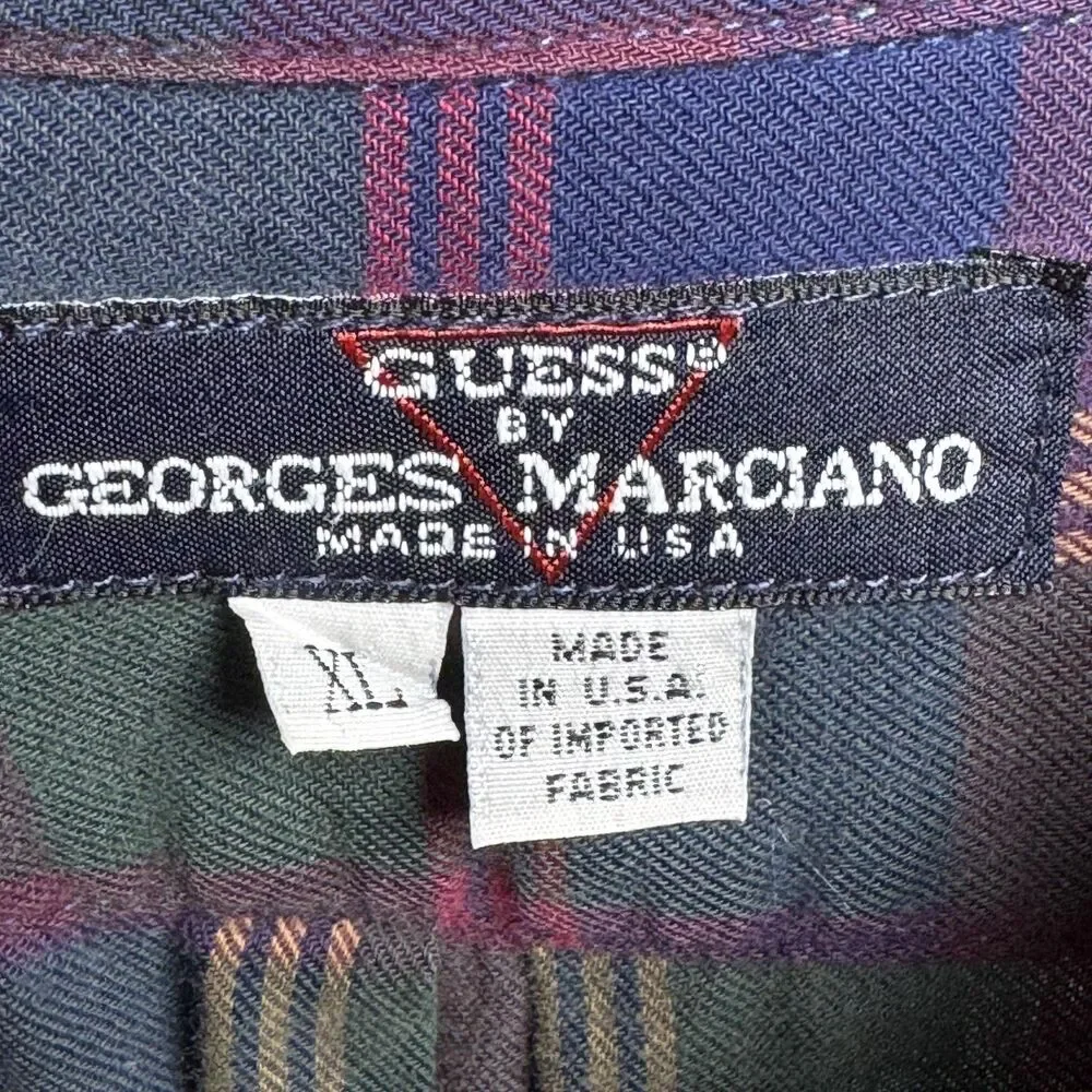 Vintage Guess Georges Marciano Shirt Mens XL Blue Green Plaid Button Up USA 90s‎